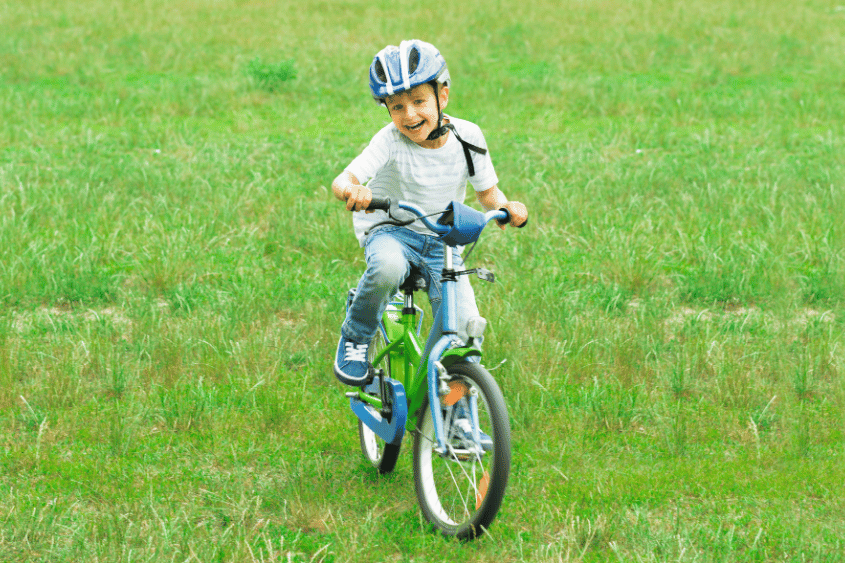 This is his first bicycle.